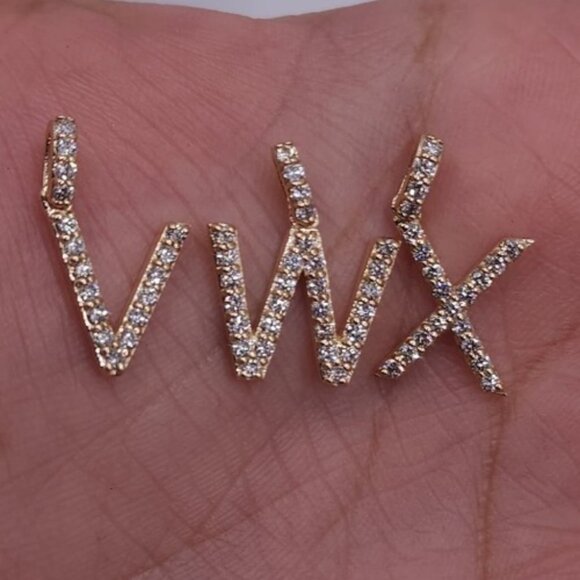 14Kt Gold Initial Letter 0.36 Ct Lab Grown Diamond Pendant - Picture 8 of 10